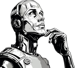 robot thinking vector
