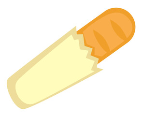 Baked baguette bread in paper bag, bakery shop