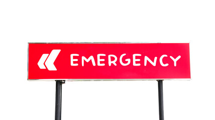 Graphic of white left directional arrows and the text emergency on red sign concept of emergency health care service                               