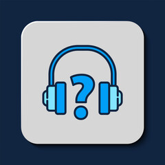 Filled outline Headphones icon isolated on blue background. Support customer service, hotline, call center, faq, maintenance. Vector