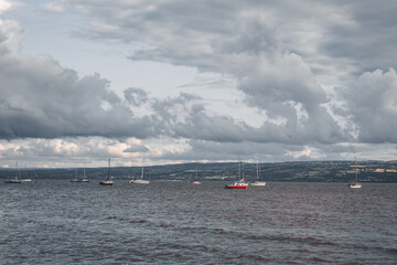 Boats on the River Dee Thurstaston Beach Wirral