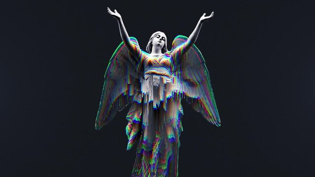 animation of an angel with a glitch effects loop 