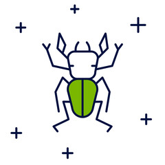 Filled outline Beetle deer icon isolated on white background. Horned beetle. Big insect. Vector