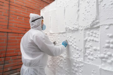 Insulation of a brick wall with polystyrene white. Generative AI