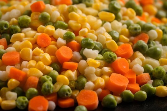 Mixed frozen vegetables, close up. Generative AI
