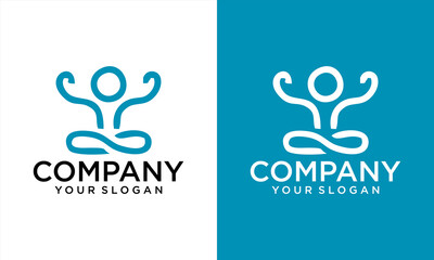 Yoga Logo abstract Man sitting Lotus pose design vector template Linear style. SPA Beauty Healthcare Zen Harmony Logotype concept icon.