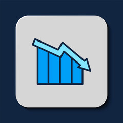Filled outline Financial growth decrease icon isolated on blue background. Increasing revenue. Vector