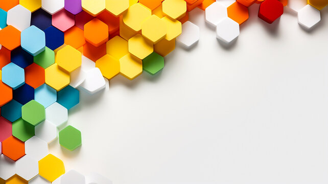 Arri&egrave;re plan blanc avec hexagone de couleur, espace pour le texte - G&eacute;n&eacute;rative IA