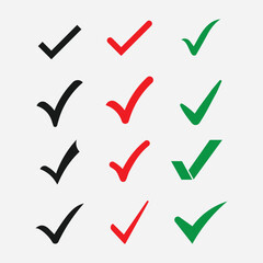 Check mark icon set in Different style, isolated on white background