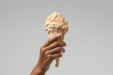A Hand Holding Up An Ice Cream Cone In The Air. Ice Cream Treats, Hand Poses, Fun Desserts, Summertime Snacks, Enjoying Treats, Celebrating With Ice Cream. Generative AI