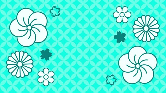 和風な花が回転するシンプルな和柄の背景アニメーション（水色）