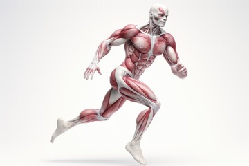 Fototapeta na wymiar A Muscle Model Running On A White Background. Muscles, Running, Modeling, White Background, Movement, Fitness. Generative AI