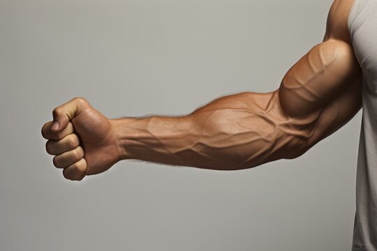 A Close Up Of A Man's Arm And Arm Muscles. Male Physique, Arm Muscles, Exercise, Strength, Nutrition, Anatomy. Generative AI