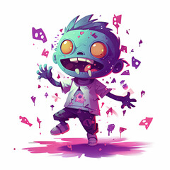 cute cartoon zombie with confetti sprinkles, a low poly illustration, adorable character, mascot, concept, digital art