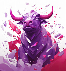 cute cartoon bull with confetti sprinkles, a low poly illustration, adorable character, mascot, concept, digital art