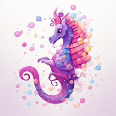 cute cartoon seahorse with confetti sprinkles, a low poly illustration, adorable character, mascot, concept, digital art