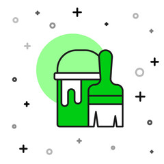 Filled outline Paint bucket with brush icon isolated on white background. Vector