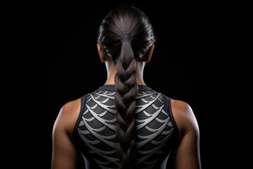 Fototapeta na wymiar A Woman's Back View Of A Skeleton - Print Top. Anatomy Of The Human Skeleton, The Art Of Skeletons, Symbolism Of Death, Womens Representation In Art, Contemplation Of Life And Death. Generative AI