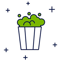 Filled outline Popcorn in cardboard box icon isolated on white background. Popcorn bucket box. Vector