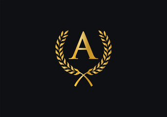 Laurel wreath logo and laurel wreath circle leaf icon vector design with letters. Laurel wreath leaf circle favicon and icon