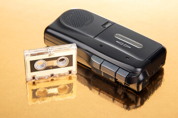 Audio recorder with microcassette. device for working with voice and journalism. analog audio...