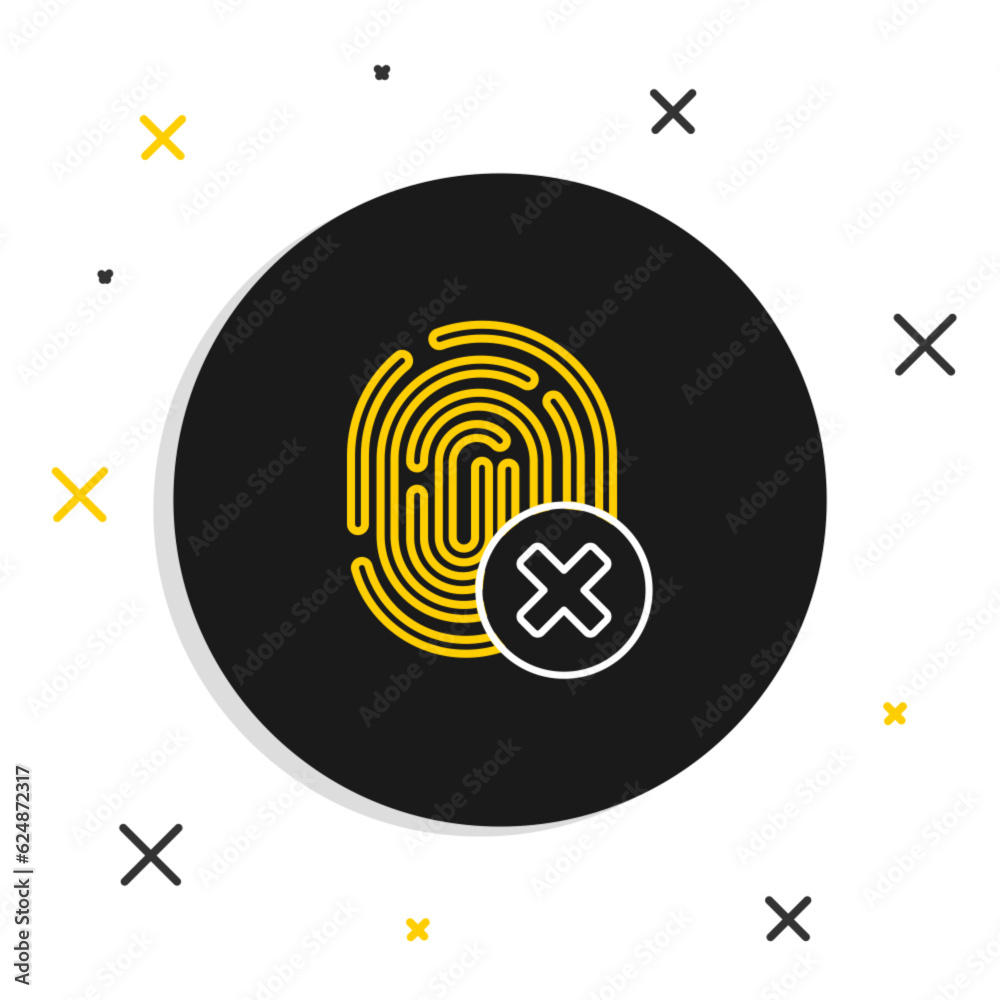 Sticker Line Cancelled fingerprint icon isolated on white background. Access denied for user concept. Error, fraud. Identification sign. Touch id. Colorful outline concept. Vector