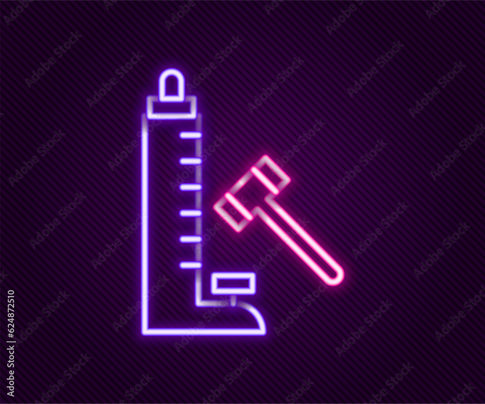 Canvas Prints glowing neon line high striker attraction with big hammer icon isolated on black background. attract