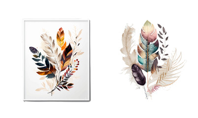 BOHO ELEMENT FEATHER SOFT COLOR VECTOR