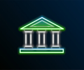 Glowing neon line Courthouse building icon isolated on black background. Building bank or museum. Colorful outline concept. Vector