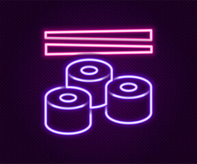 Glowing neon line Sushi icon isolated on black background. Traditional Japanese food. Colorful outline concept. Vector