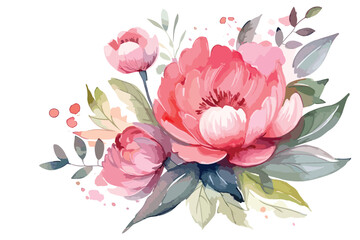 Happy mothers day illustrations watercolor pink peony flower bouquet isolated on white background digital painting - obrazy, fototapety, plakaty