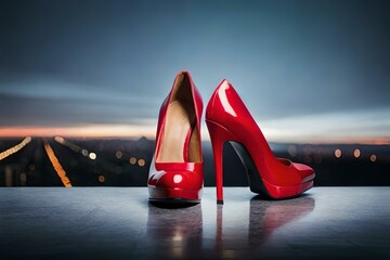red high heels shoes   Ai generated technology - obrazy, fototapety, plakaty
