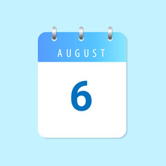 Daily calendar 6th of August month on white paper note.