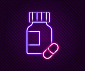 Glowing neon line Sedative pills icon isolated on black background. Colorful outline concept. Vector