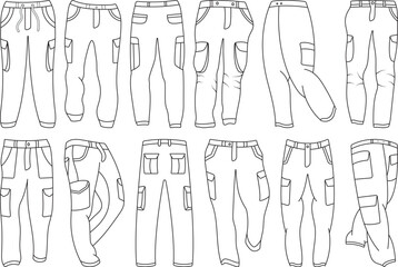 cargo pants Outline Bundle,Clip Art