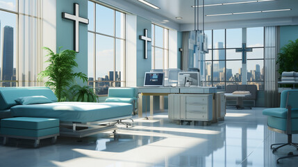Clinic, interior of Hospital, patient room, clean quiet room, AI Generated
