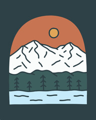 Denali National Park vector illustration in monoline art