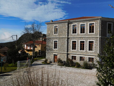 A school in the traditional architecture town of Stemnitsa in Arcadia, Peloponnese, Greece