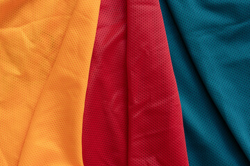 Green, Red and Yellow Athletic Jersey texture, Sports jersey clothing fabric texture and background...