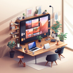 Workplace Design, Colorful UI, Network Connection, video conferencing system, on laptop, PC, Mac AI Generated