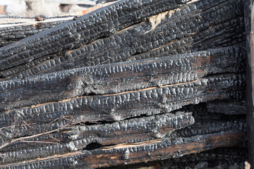 Ruins and remains of a burned down house