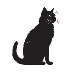 Black Cat sitting Silhouette isolated on White Background. Icon Vector Illustration. Concept for Logo, Print, Sticker. Cat vector icon. Cat silhouette symbol