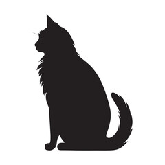 Black Cat sitting Silhouette isolated on White Background. Icon Vector Illustration. Concept for Logo, Print, Sticker. Cat vector icon. Cat silhouette symbol