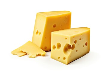 Close up of delicious fresh cut cheese product on white background