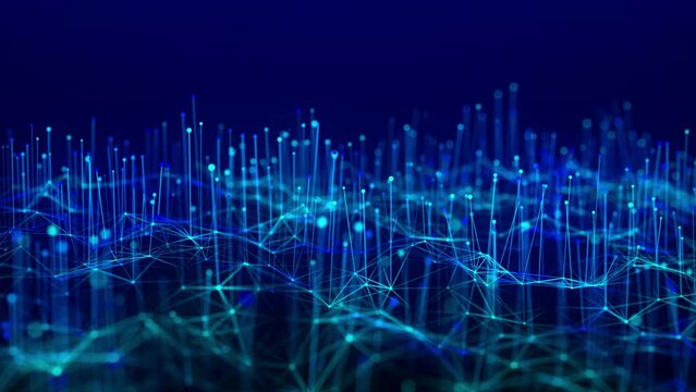 Network connection dots and lines. Data technology illustration. Abstract background with a dynamic wave. Plexus. 3d rendering. 4k animation.