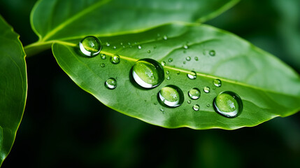large tree leaf with water drops photo