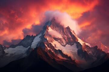 Radiant Colors of Sunset Illuminate Nature's Majestic Mountain. Generative AI