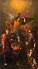  GENOVA, ITALY - MARCH 6, 2023: The painting of archangels Michael, Gabriel and Raphael in the church Basilica della Santissima Annunziata del Vastato by Niccolo Carlone (1644 - 1714). © Renáta Sedmáková