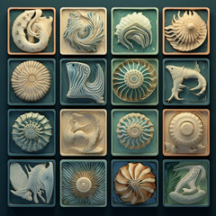 ceramic tiles with marine animals, fish, crabs shrimp