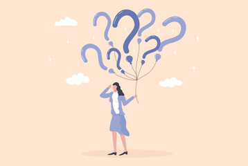 Woman ask questions and get answers. Online support center. FAQ, finding solution concept vector.